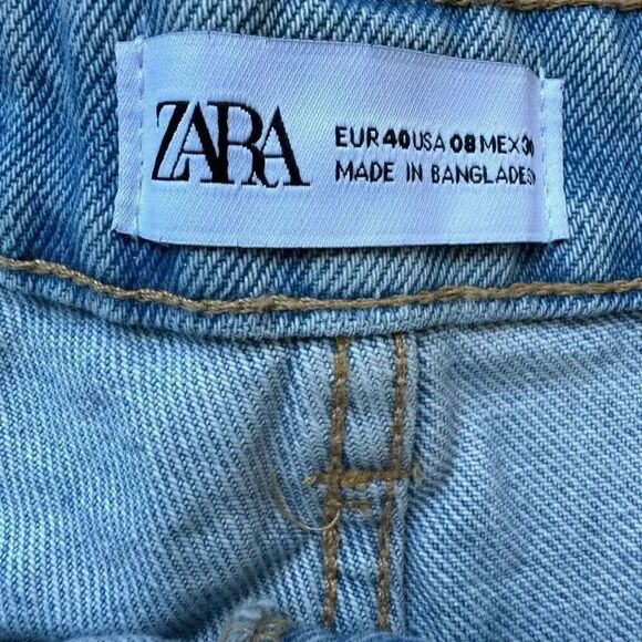 Zara Frayed High Rise Denim Shorts Medium Wash Button Fly Women's SZ 8 #2095 - Picture 5 of 9